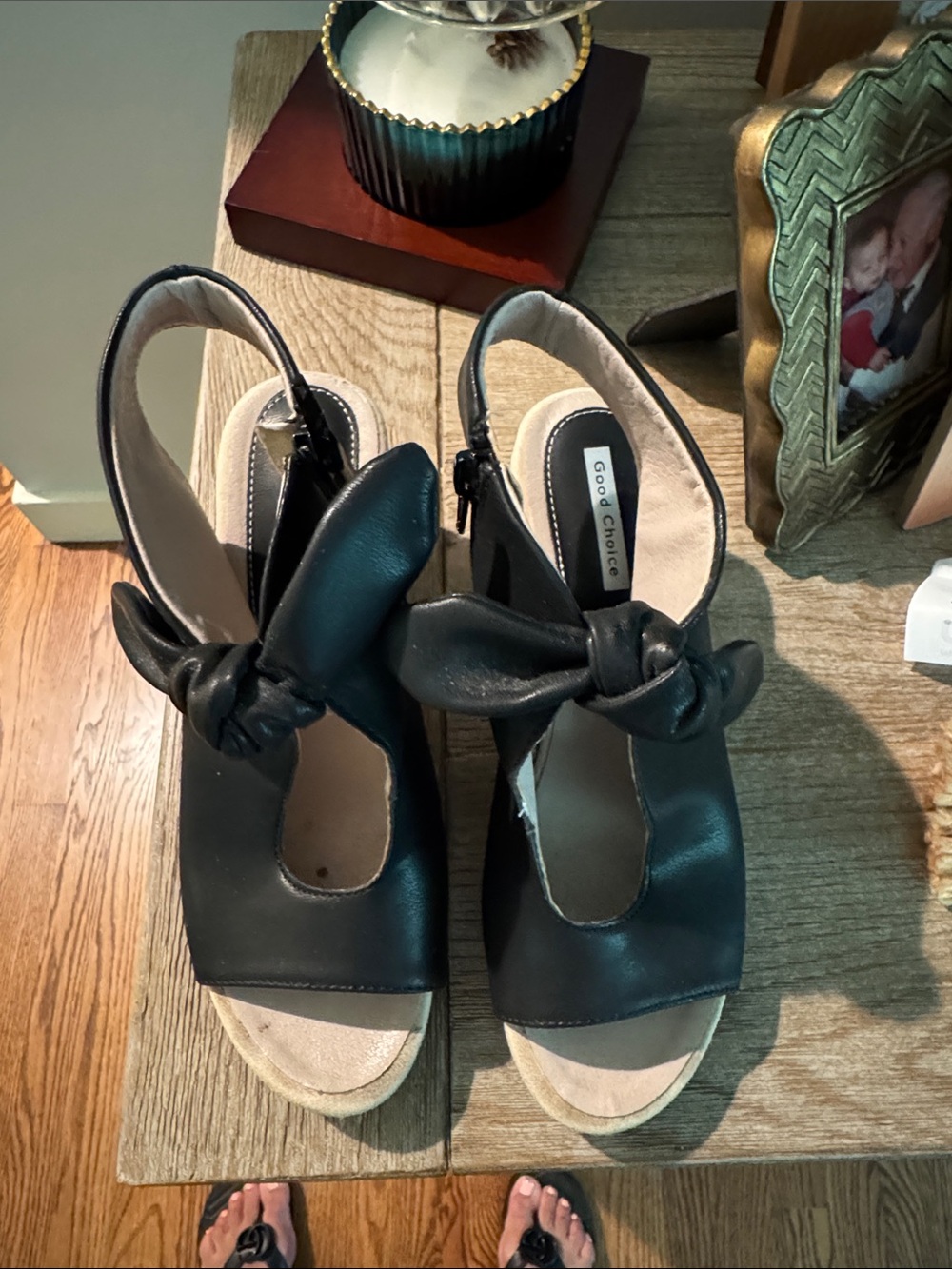 Good Chic Black Knotted Slingback Wedge Sandals
